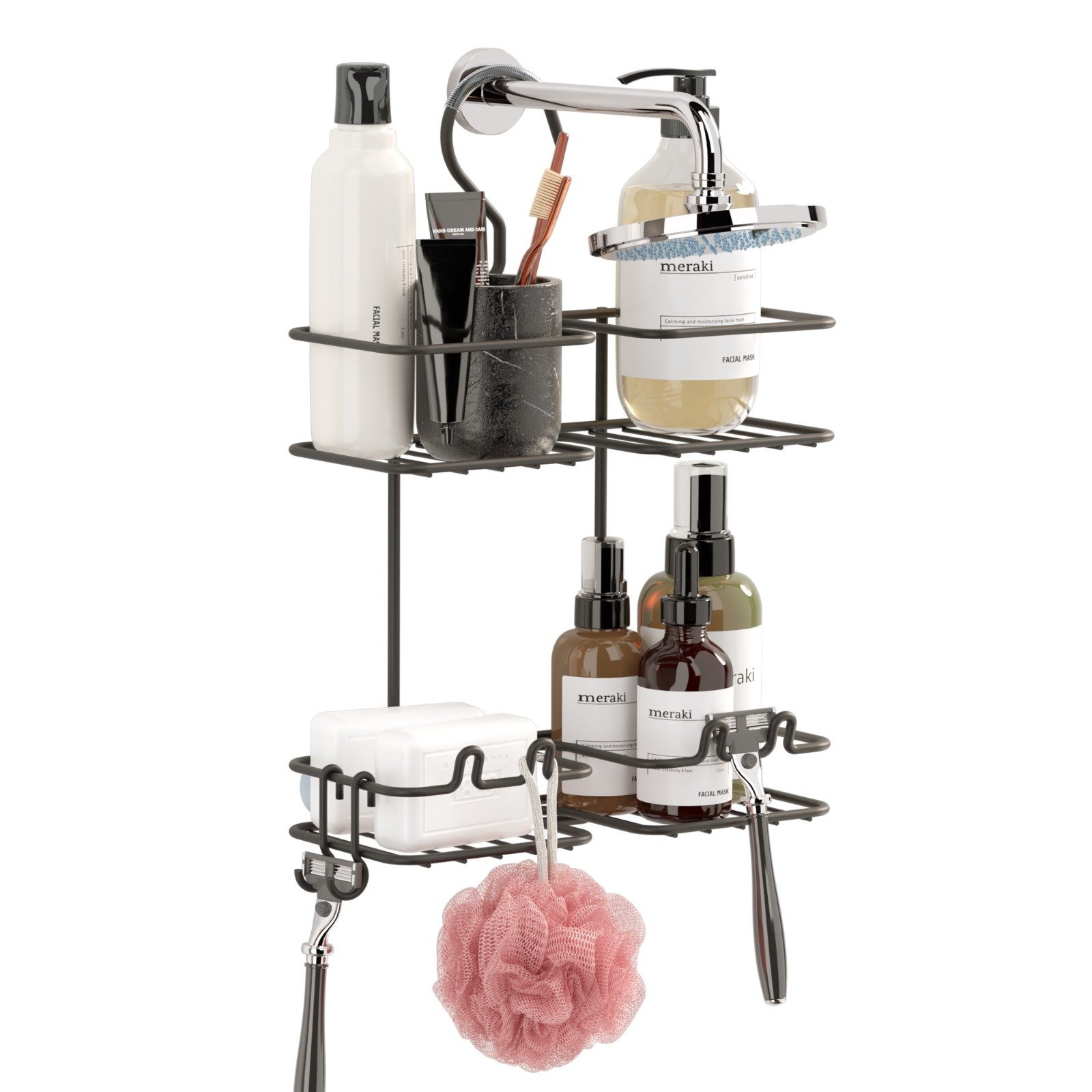 TEKNOTEL Shower Caddy Bathroom Organizer Extra Wide Rack with Hooks