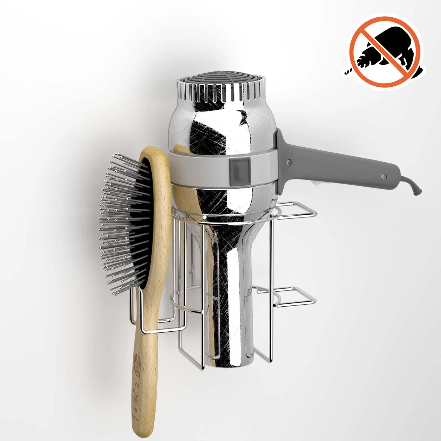 ST162 Hair Dryer and Brush Holder, Self Adhesive No Drilling - Tekno-tel ST162 Hair Dryer and Brush Holder, Self Adhesive No Drilling - Tekno-tel