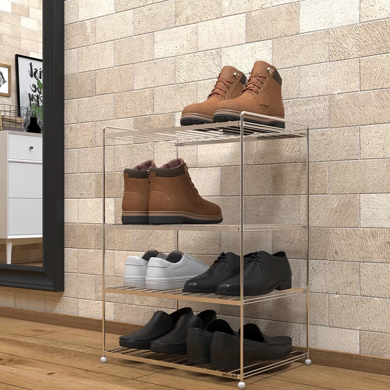 EG206 Foldable Shoe Boot Trainer Towel Rack Storage Shelf Organiser Stand 4 Tier