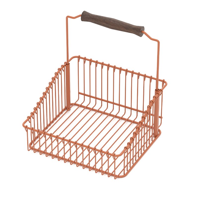 MG076C Kitchen Basket with Wood Handle for Rail