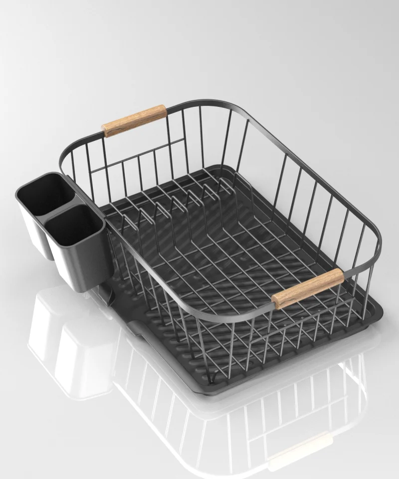 KB088 Dish Drainer with Wood Handles & Drainage