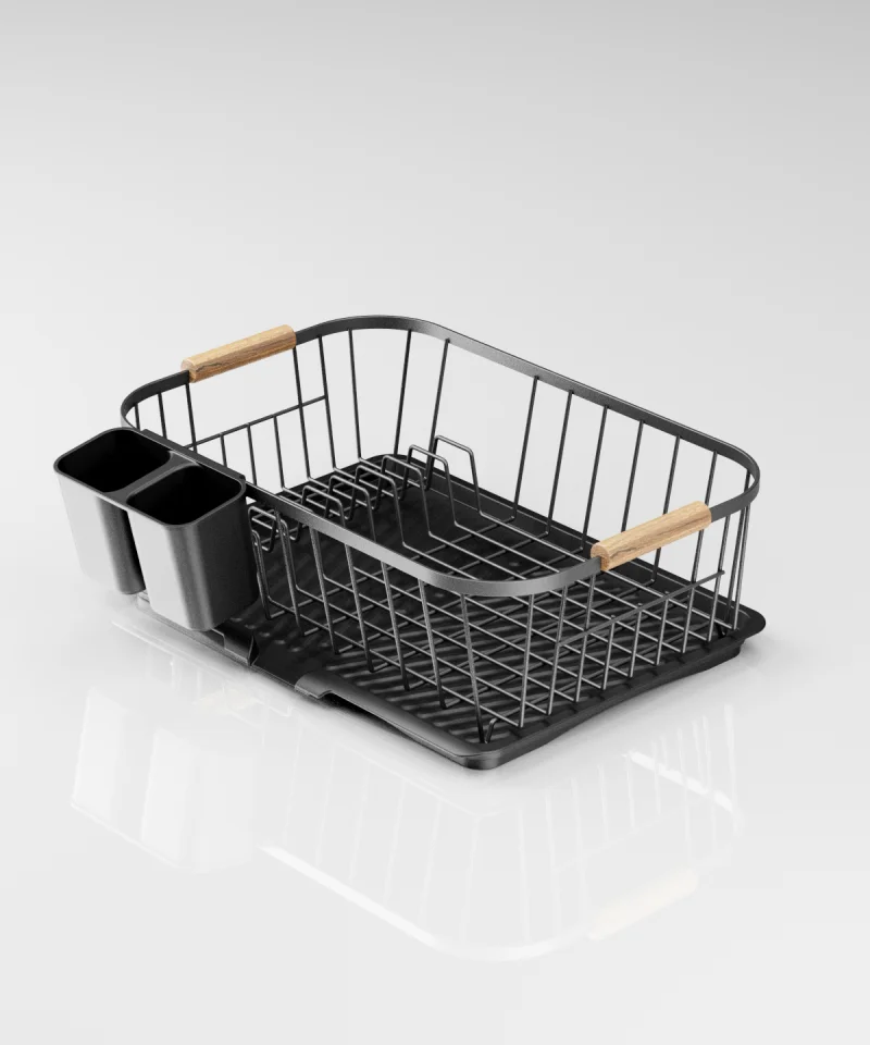 KB088 Dish Drainer with Wood Handles & Drainage