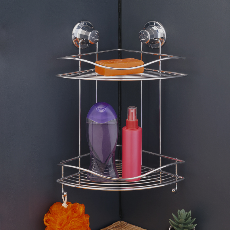 DM253 2 Tier Bath Corner Shelf with Hook and Suction Cup