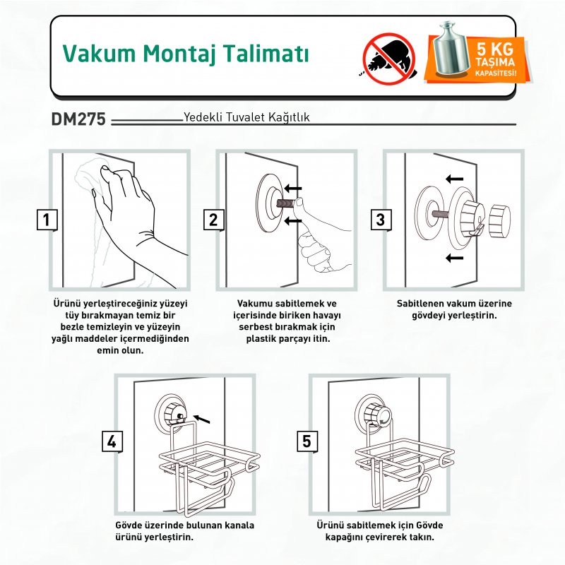 DM275 Roll Toilet Paper Holder with Rezerv and Suction Cup