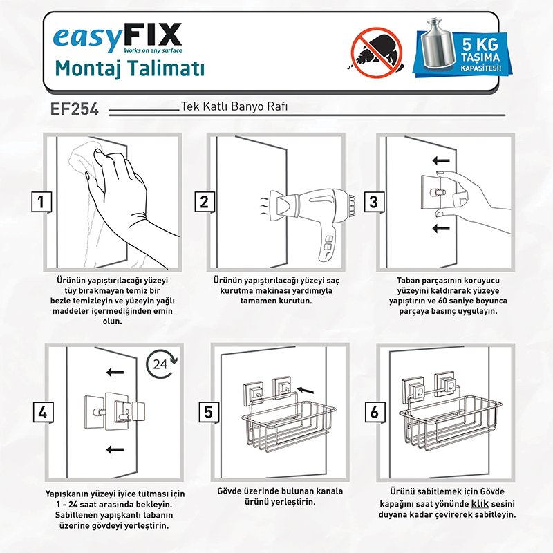 EF254 easyFIX Bath Shelf, Self-adhesive