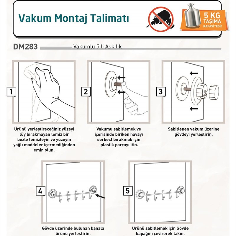 DM283 Rack with 5 Hooks with Suction Cup