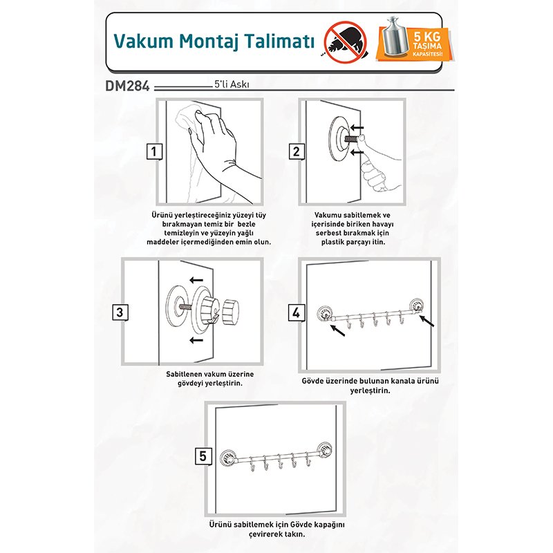 DM284 5 Hook Rail with Suction Cup