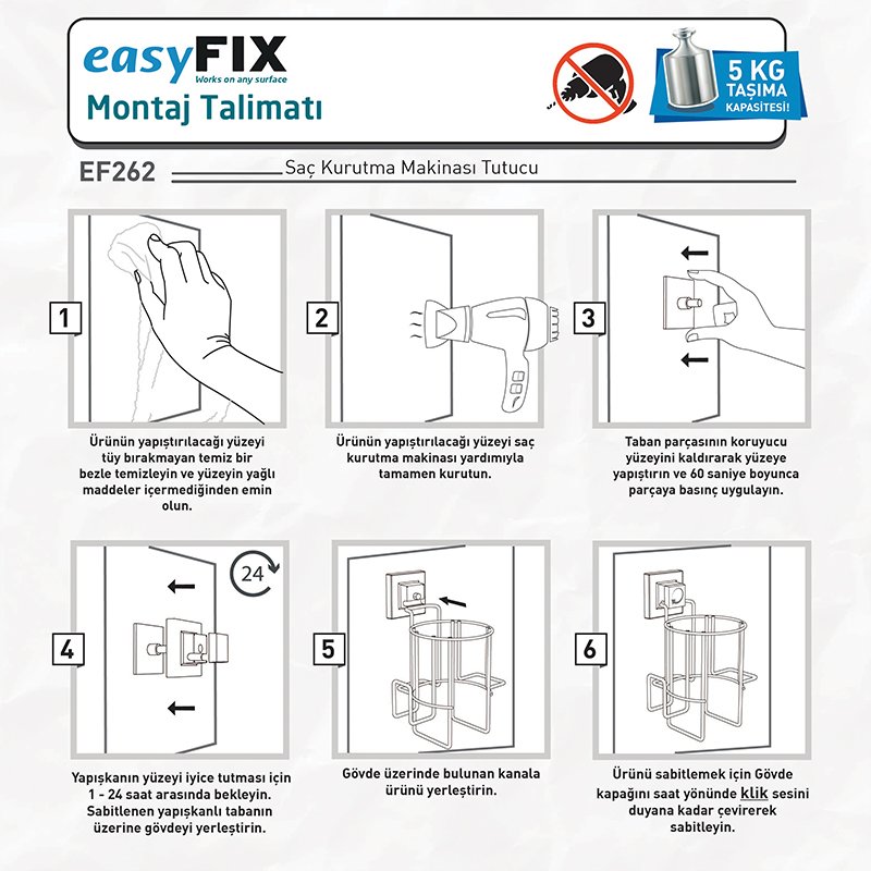 EF262 easyFIX Hair Dryer Holder, Self-adhesive