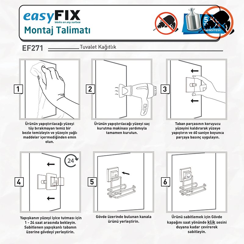 EF271 easyFIX Roll Toilet Paper Holder, Self-adhesive