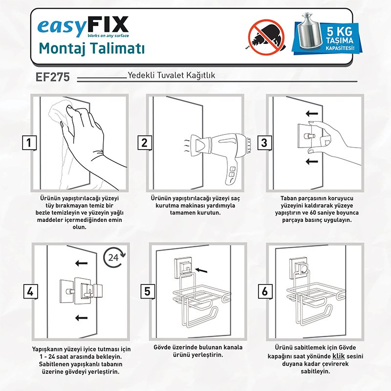 EF275 easyFIX Roll Toilet Paper Holder with Rezerv, Self-adhesive