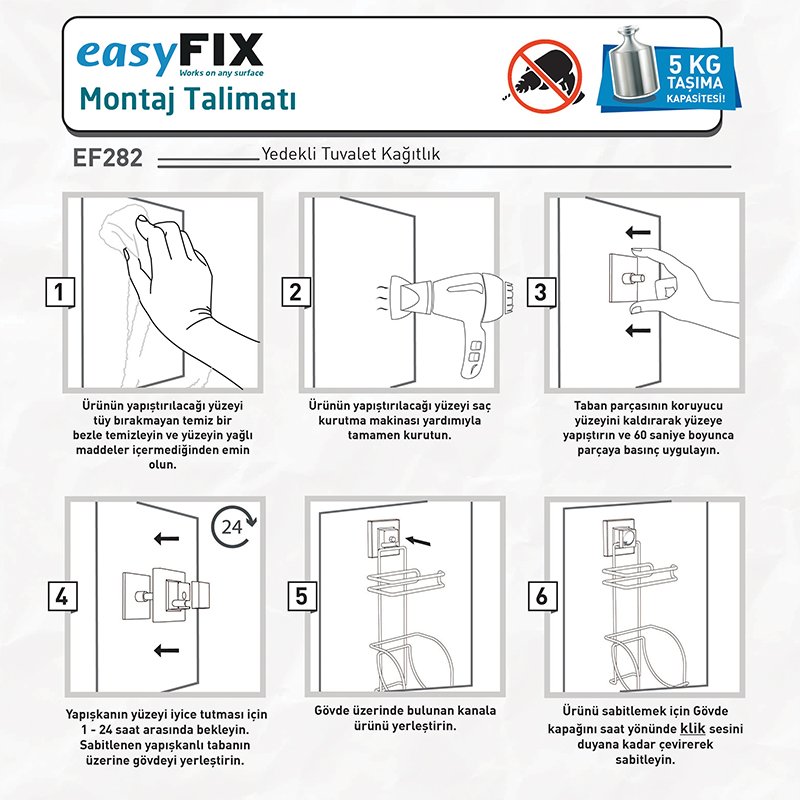 EF282 easyFIX Roll Toilet Paper Holder with Rezerv, Self-adhesive