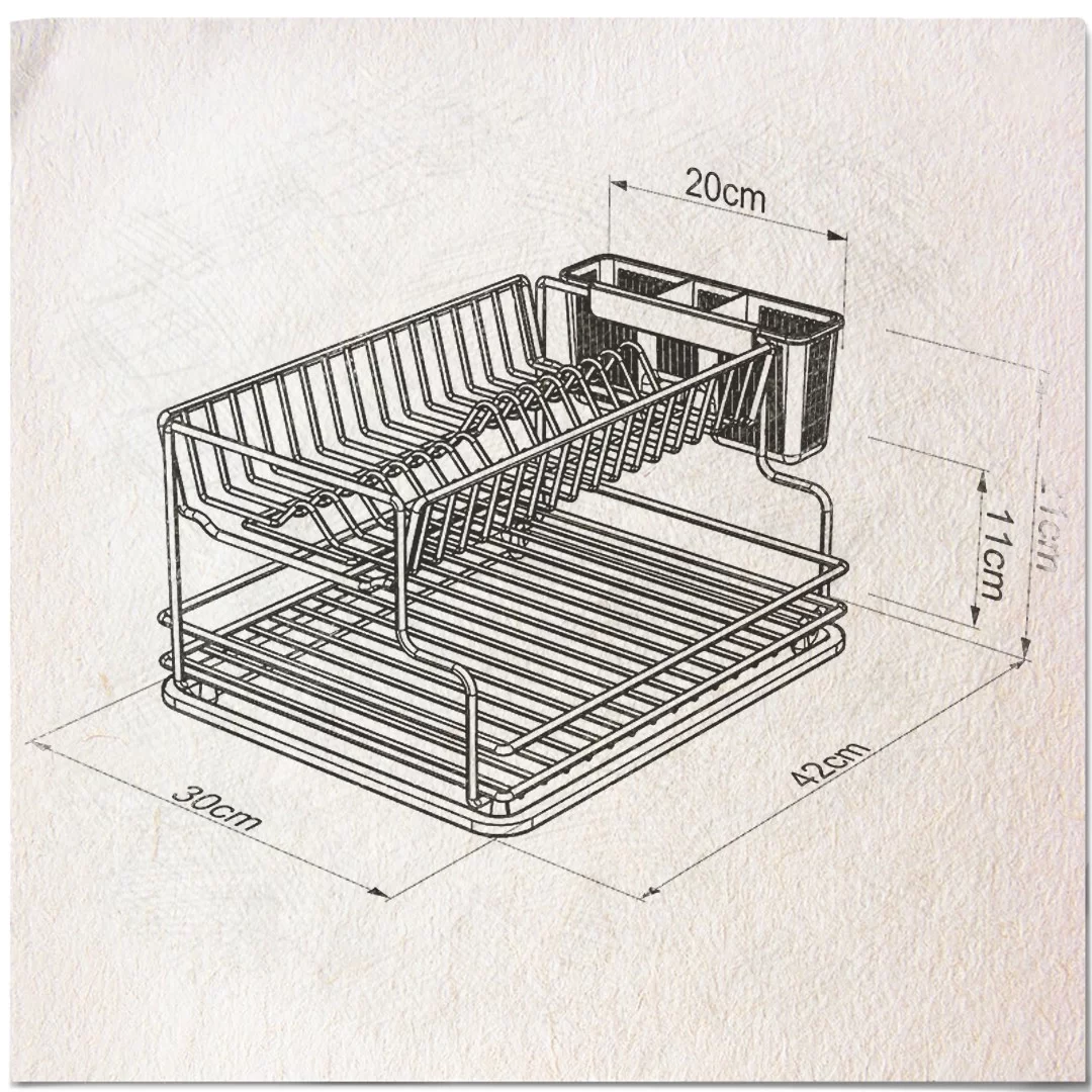 KB005SS Dish Drainer Two Tiers with Cutlery and Tray - INOX