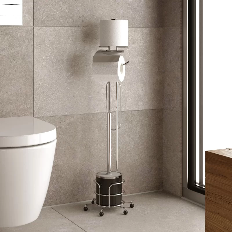 MG094 Toilet Paper Holder Stand with Lid and Toilet Brush