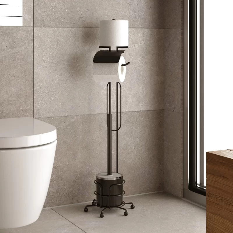 MG094B Toilet Paper Holder Stand with Lid and Toilet Brush