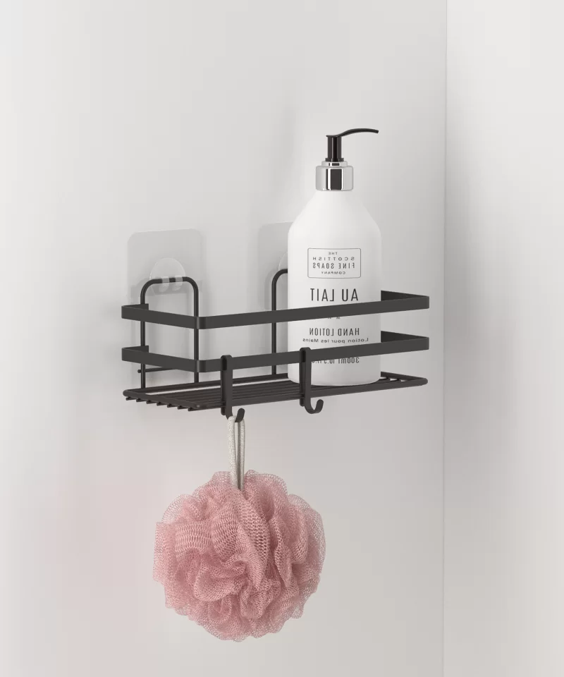 ST181 Shower Caddy Bathroom Shower Organizer Shelves with Double Hooks, Self Adhesive No Drilling