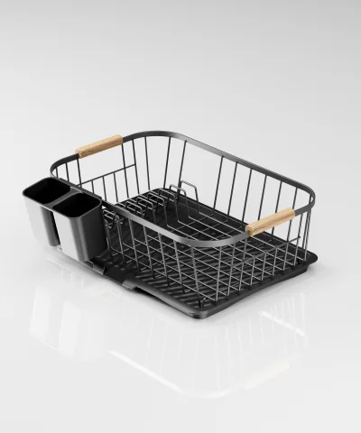 KB088 Dish Drainer with Wood Handles & Drainage