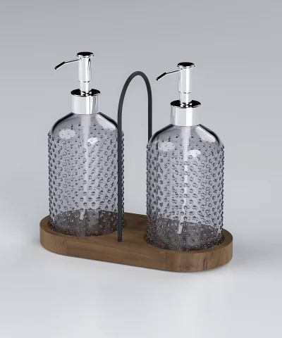 EG403 2 Soap Dispensers with Wood Stand