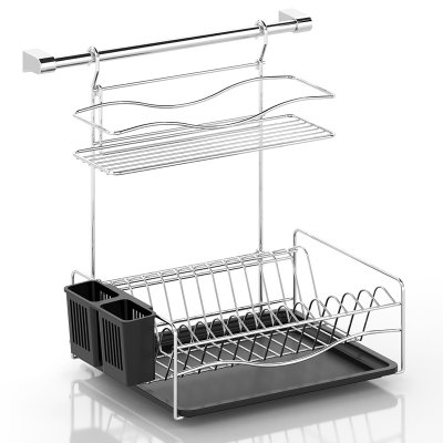 KB013BP 2 Tier Dish Drainer with Cutlery, Tray and 40 cm Rail