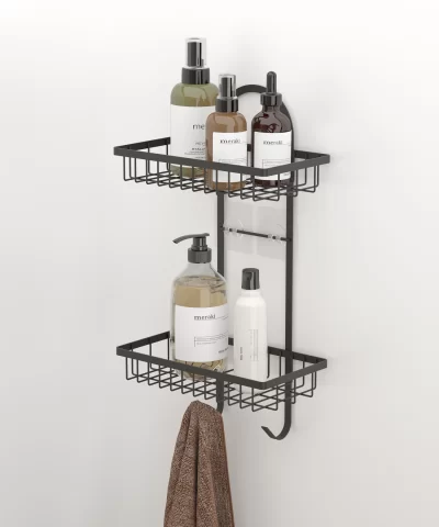 ST308 2 Tier Shower Caddy with Hooks & Self Adhesive Sticker