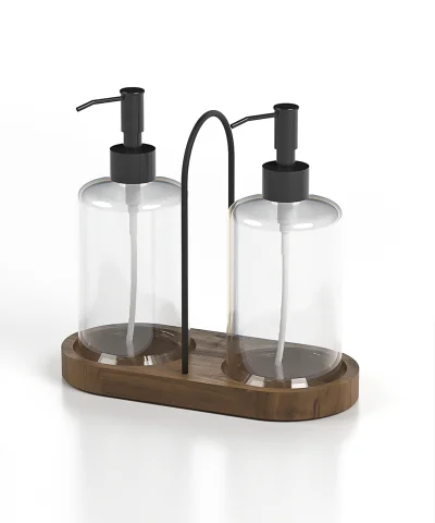 EG403 2 Soap Dispensers with Wood Stand