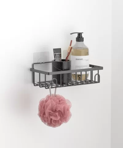 ST141 Shower Caddy Bathroom Shower Organizer Shelves with Inside Hooks, Self Adhesive No Drilling