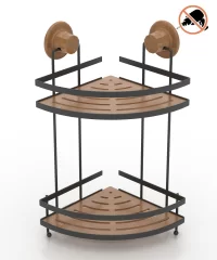 DM174 Wood Design ABS Corner Shelf with Suction Cup 2 Tier
