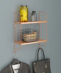 MG504 Wooden Metal Towel Shelf Organizer with 2 Tiers