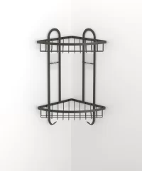 ST307 2 Tier Corner Shower Caddy with Hooks & Self Adhesive Sticker