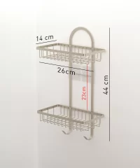 ST308 2 Tier Shower Caddy with Hooks & Self Adhesive Sticker