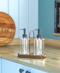 EG403 2 Soap Dispensers with Wood Stand