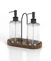EG403 2 Soap Dispensers with Wood Stand