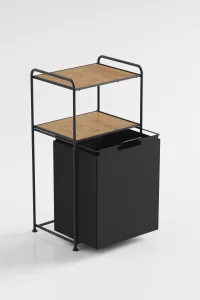 MG100 2 Tier Foldable Wood Shelf Laundry Basket