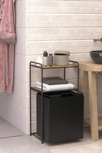 MG100 2 Tier Foldable Wood Shelf Laundry Basket